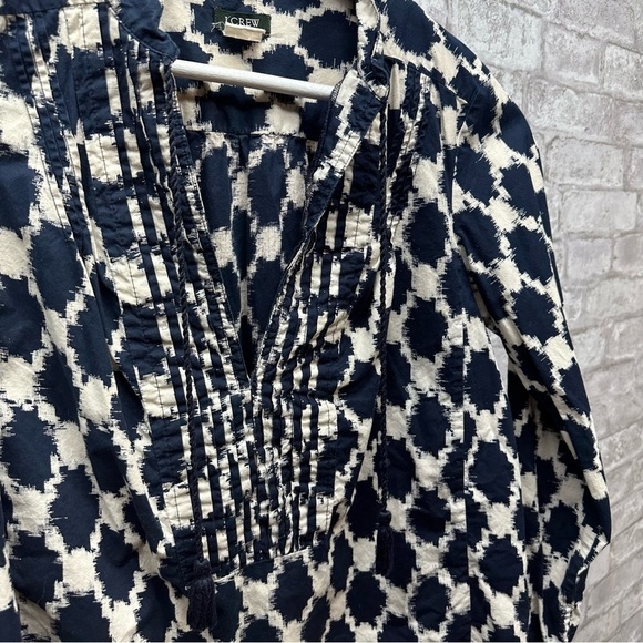 J Crew navy print blouse women’s size 4 100% cotton pullover - Picture 3 of 5
